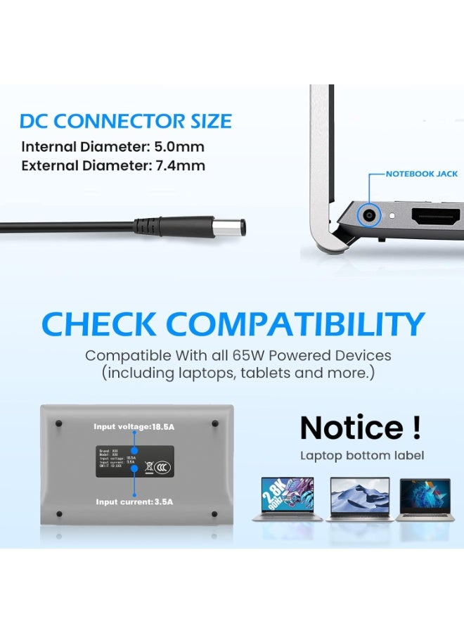 Terabyte 65W Laptop Charger for HP Pavilion DV7 DV6 DV5 DV4 DM4 Pavilion G4 G6 G7 M6 G60 G61 G70 G72; Elitebook G1 G2 740 750 840 850 2540p 2560p 8460p 8560p Power Supply - Image 2