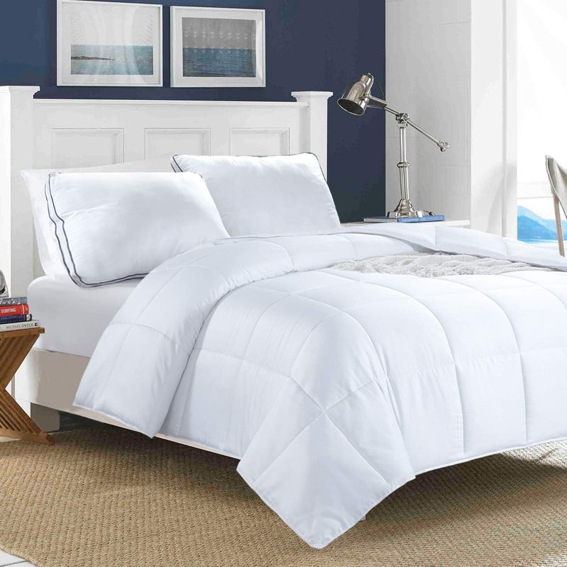 HOMBYS All-Season Bamboo Blanket, Queen Size, Quilted Down Alternative Comforter, 100% Silky Touch Cover with 8 Ties, Breathable Comforter for Night Sweats, 228 x 228 cm - Image 1