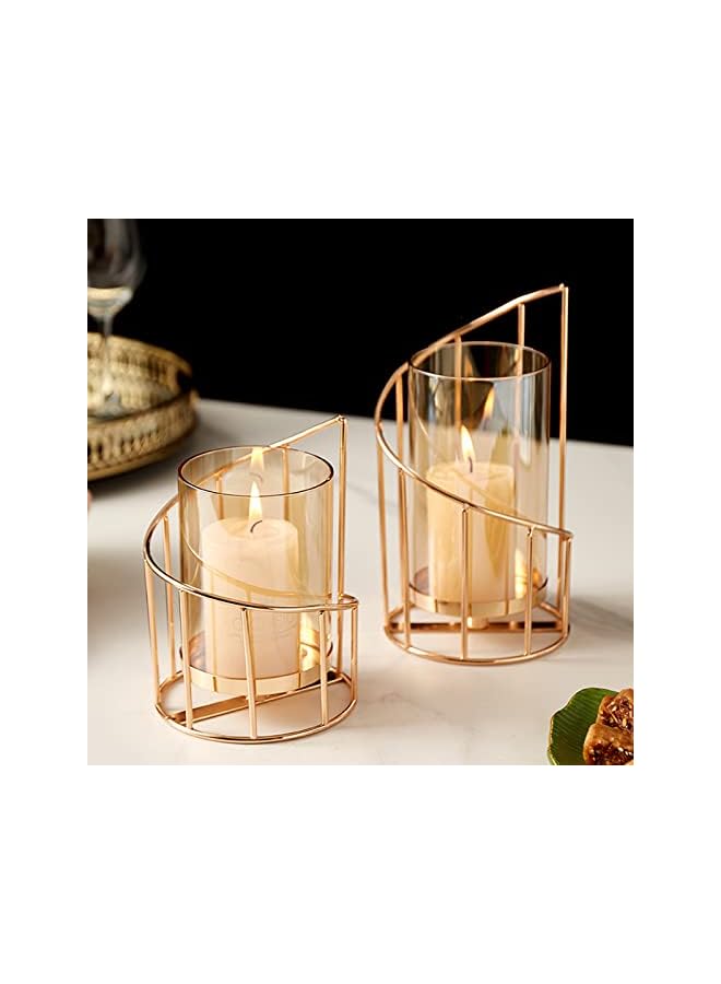 The Bros Metal Wire Candle Holder Set of 2, Glass Pillar Candle Holders Gold Decorative Tea Light Candleholders for Home Decor Table Decorations Centerpiece (Spiral) - Image 3