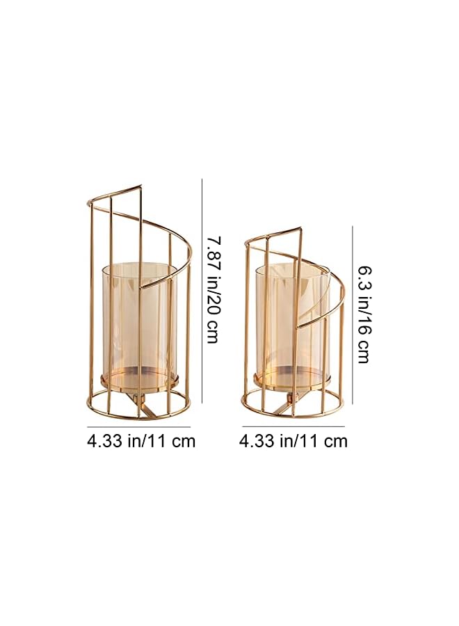 The Bros Metal Wire Candle Holder Set of 2, Glass Pillar Candle Holders Gold Decorative Tea Light Candleholders for Home Decor Table Decorations Centerpiece (Spiral) - Image 2