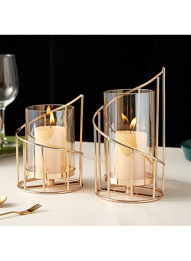 The Bros Metal Wire Candle Holder Set of 2, Glass Pillar Candle Holders Gold Decorative Tea Light Candleholders for Home Decor Table Decorations Centerpiece (Spiral) - Image 1