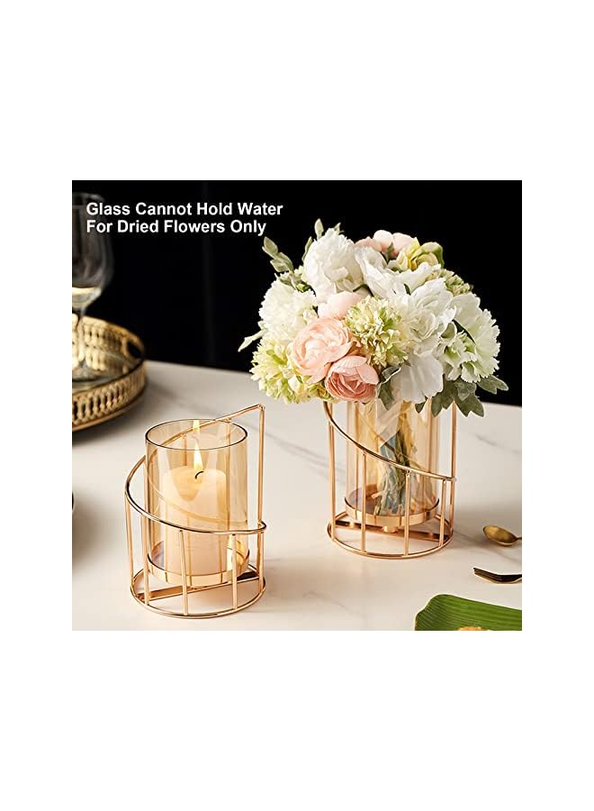 The Bros Metal Wire Candle Holder Set of 2, Glass Pillar Candle Holders Gold Decorative Tea Light Candleholders for Home Decor Table Decorations Centerpiece (Spiral) - Image 4