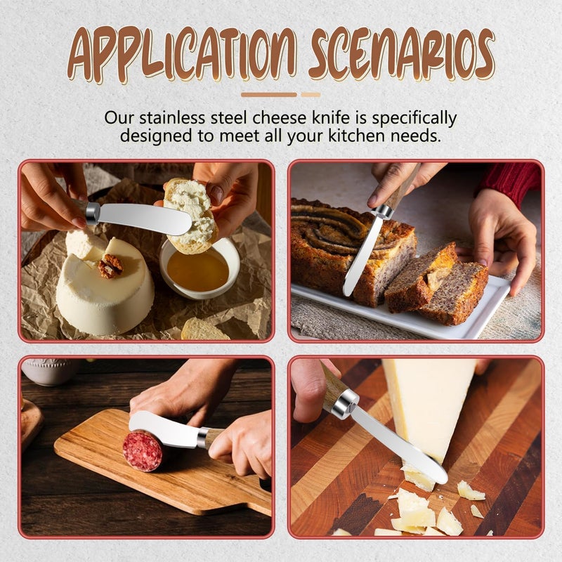 Mlurcu Butter Knife Spreader, Cheese Spreader Knives Set of 4, Stainless Steel Butter Knives with Acacia Wood Handle, Small Cheese Knives for Cold Butter, Soft Cheese Spreader, Jam, Charcuterie, Pastry - Image 4