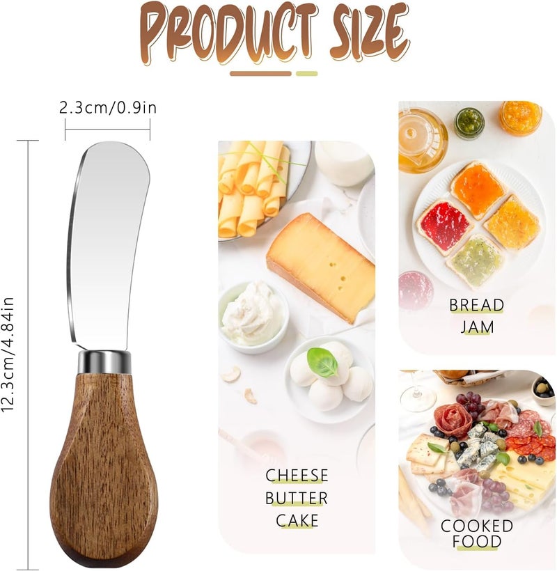 Mlurcu Butter Knife Spreader, Cheese Spreader Knives Set of 4, Stainless Steel Butter Knives with Acacia Wood Handle, Small Cheese Knives for Cold Butter, Soft Cheese Spreader, Jam, Charcuterie, Pastry - Image 2
