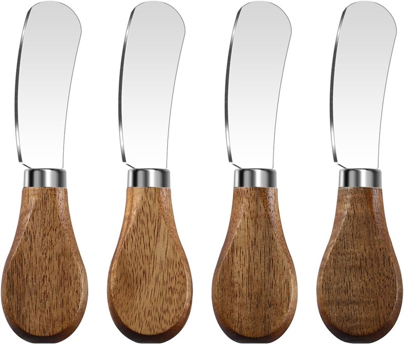 Mlurcu Butter Knife Spreader, Cheese Spreader Knives Set of 4, Stainless Steel Butter Knives with Acacia Wood Handle, Small Cheese Knives for Cold Butter, Soft Cheese Spreader, Jam, Charcuterie, Pastry - Image 1