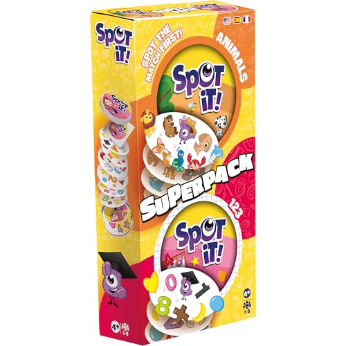Asmodee Spot It! Super Pack Kids (2024 Refresh) Eco Big Box - Includes Animals and 1,2,3 Editions, Family Card Game Bundle for Quick Reflexes! Ages 6+, 2-8 Players, 10 Minute Playtime - Image 1