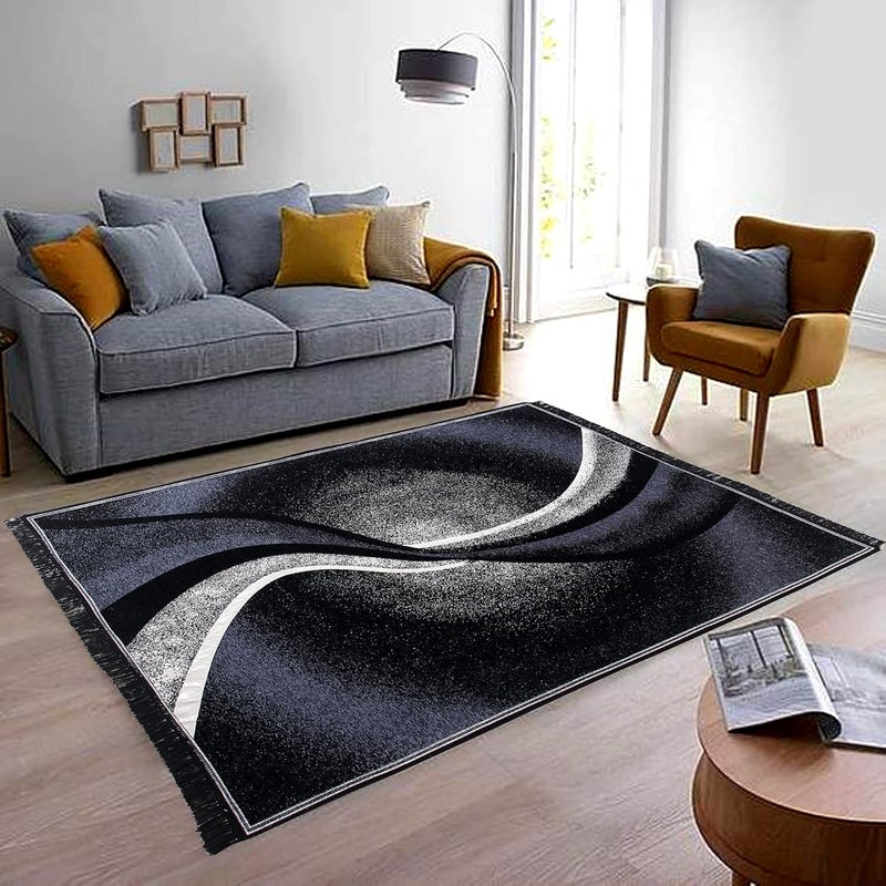 Linen Basics Solid Traditional Carpet BLACK N GREY Chenille 5 X 7 FEET - Image 1