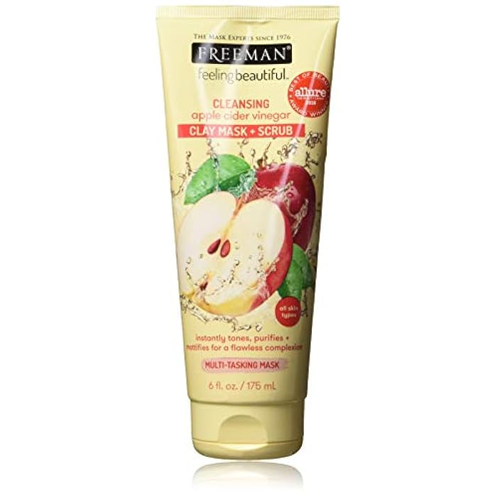 Freeman Cleansing Apple Cider Vinegar Clay Mask & Facial Scrub, Face Mask Tones, Purifies, Flawless Complexion, Clay and Pumice Exfoliate Pores, All Skin Types, 6 fl.oz./175 mL Tube - Image 1