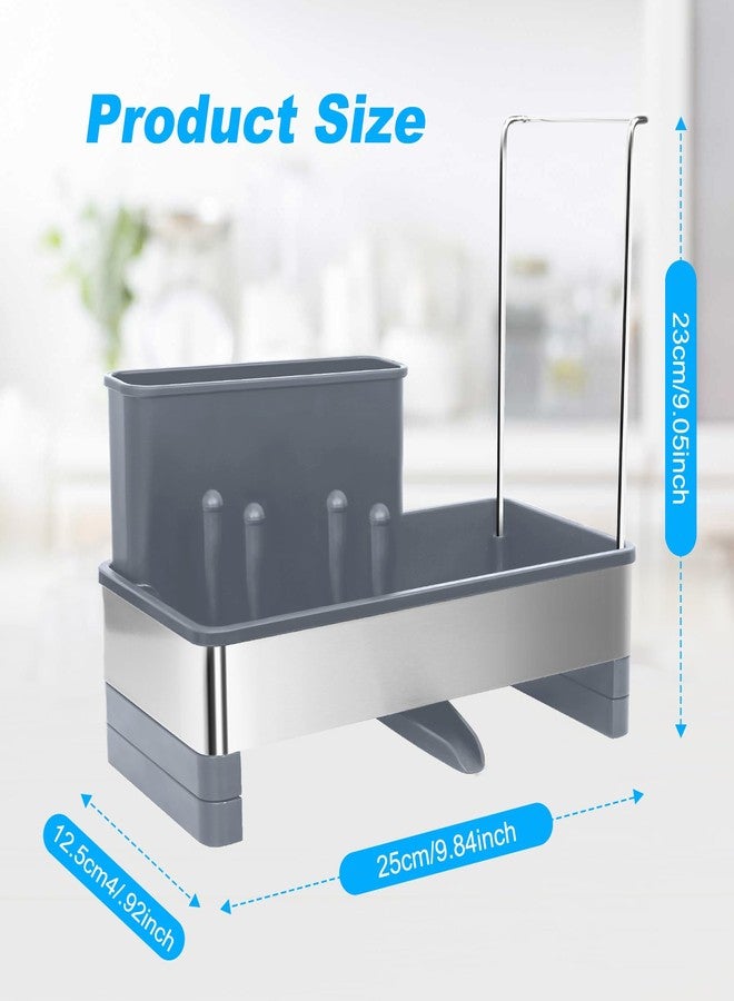 Obsoorth Kitchen Sink Caddy,Sponge Holder for Kitchen Sink with Dish Brush Holder, Auto Drain Tray, Sponge Drain Rack,Stainless Steel Sink Organizer Countertop，Sponge Soap(Grey) - Image 2