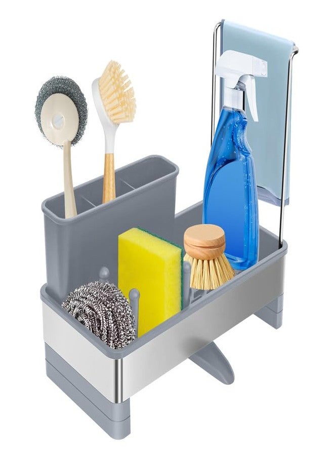 Obsoorth Kitchen Sink Caddy,Sponge Holder for Kitchen Sink with Dish Brush Holder, Auto Drain Tray, Sponge Drain Rack,Stainless Steel Sink Organizer Countertop，Sponge Soap(Grey) - Image 1