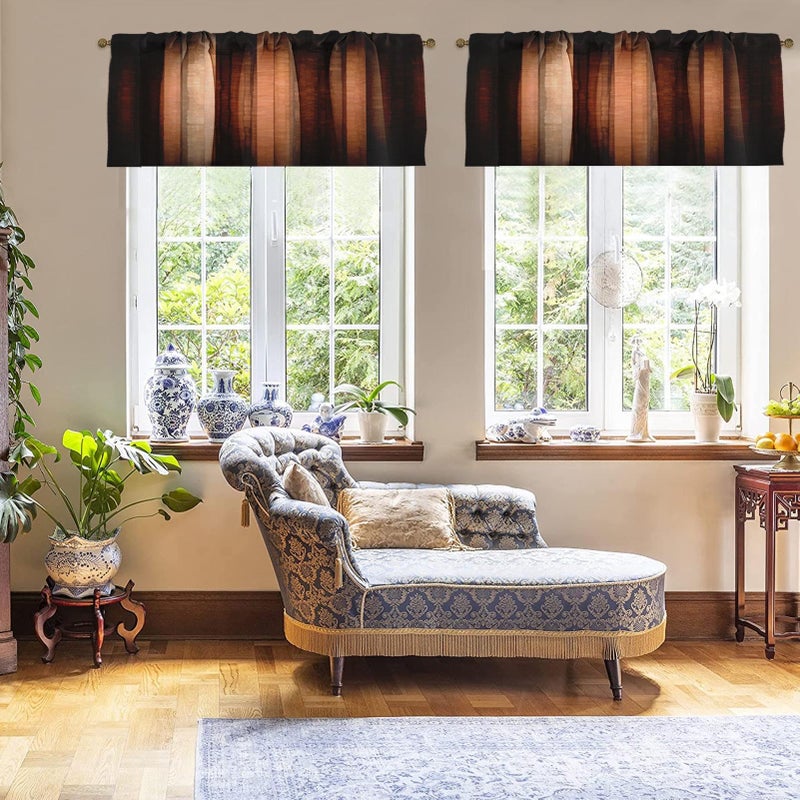 إمفينسي Emvency 2 Pack Valances علاجات النافذة البرتقالية النحاس الخمر ستايب ستريبس الستائر قابلة للتعديل ستارة قابلة للتعديل لنوافذ غرفة المعيشة المطبخ فوق الحوض 18 × 52 بوصة - Image 5