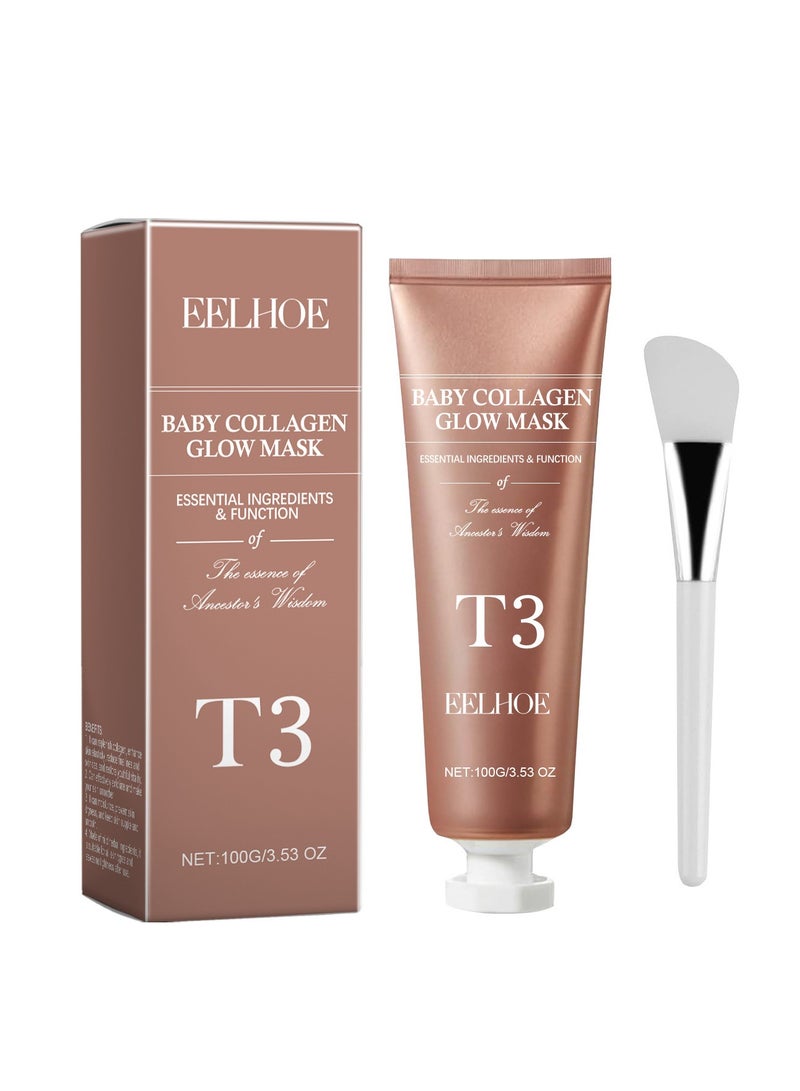 EELHOE T3 Collagen Mask Korean Collagen Face Mask, Baby Glow Collagen Mask Skincare for Anti-Wrinkle, Anti-Aging, Pore Tightening Gift - Image 1