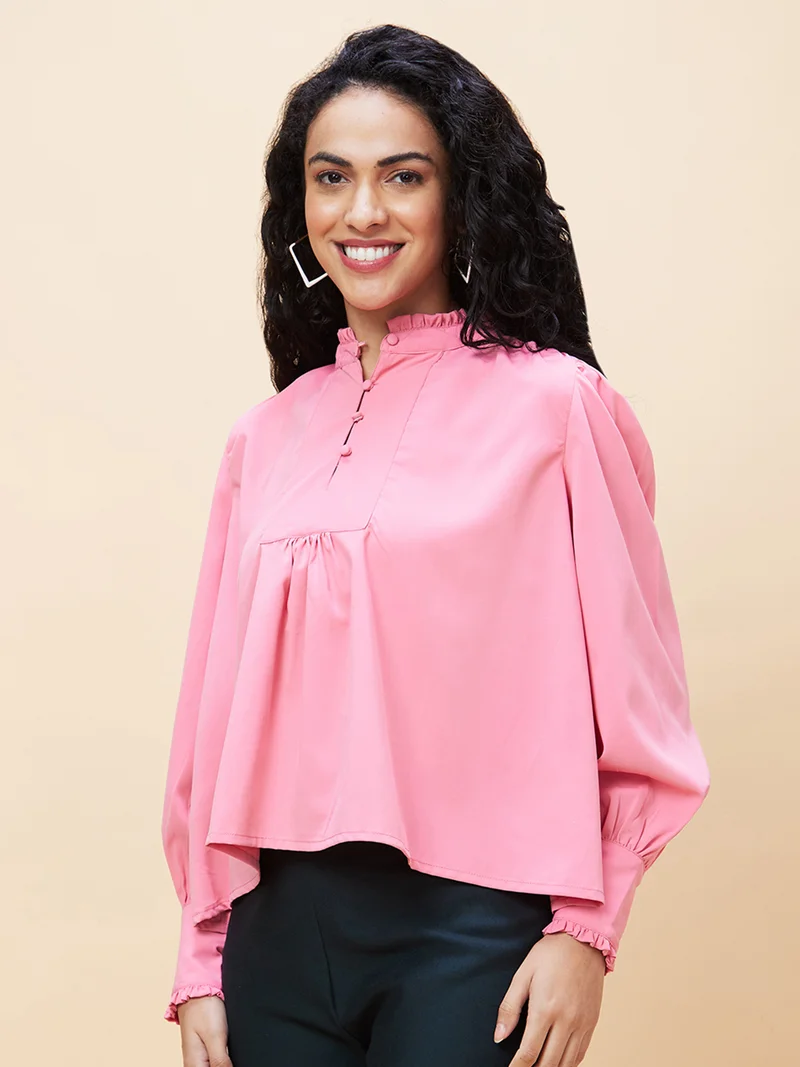 globus Women Mandarin Collar Regular Top