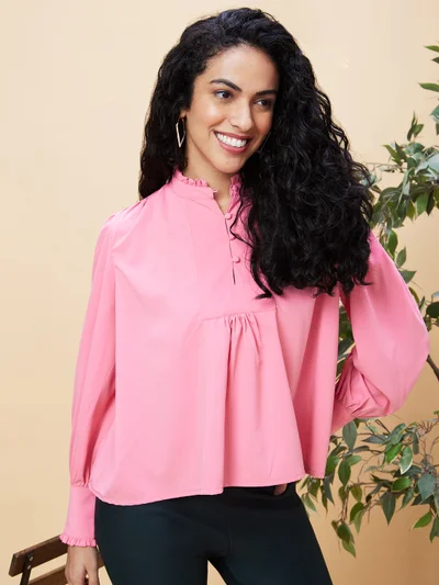 globus Women Mandarin Collar Regular Top