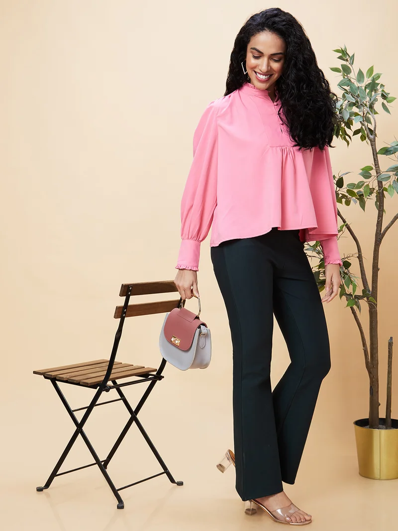 globus Women Mandarin Collar Regular Top
