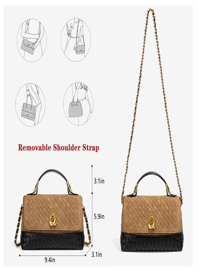 واي بي حقيبة يد من جلد الغزال بمقبض علوي، حقائب كروسبودي من الجلد المنسوج للنساء، حقائب ساتشيل، حقيبة كتف صغيرة (كاكي) - Image 4