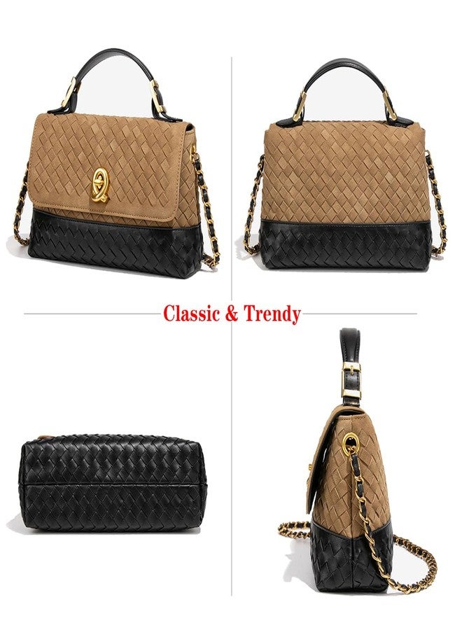 واي بي حقيبة يد من جلد الغزال بمقبض علوي، حقائب كروسبودي من الجلد المنسوج للنساء، حقائب ساتشيل، حقيبة كتف صغيرة (كاكي) - Image 3