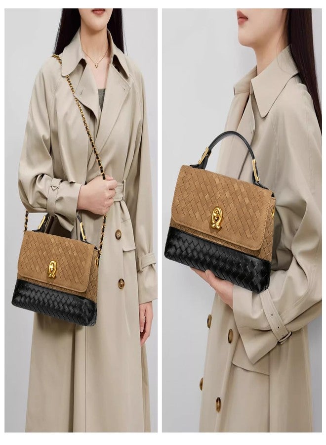 واي بي حقيبة يد من جلد الغزال بمقبض علوي، حقائب كروسبودي من الجلد المنسوج للنساء، حقائب ساتشيل، حقيبة كتف صغيرة (كاكي) - Image 2