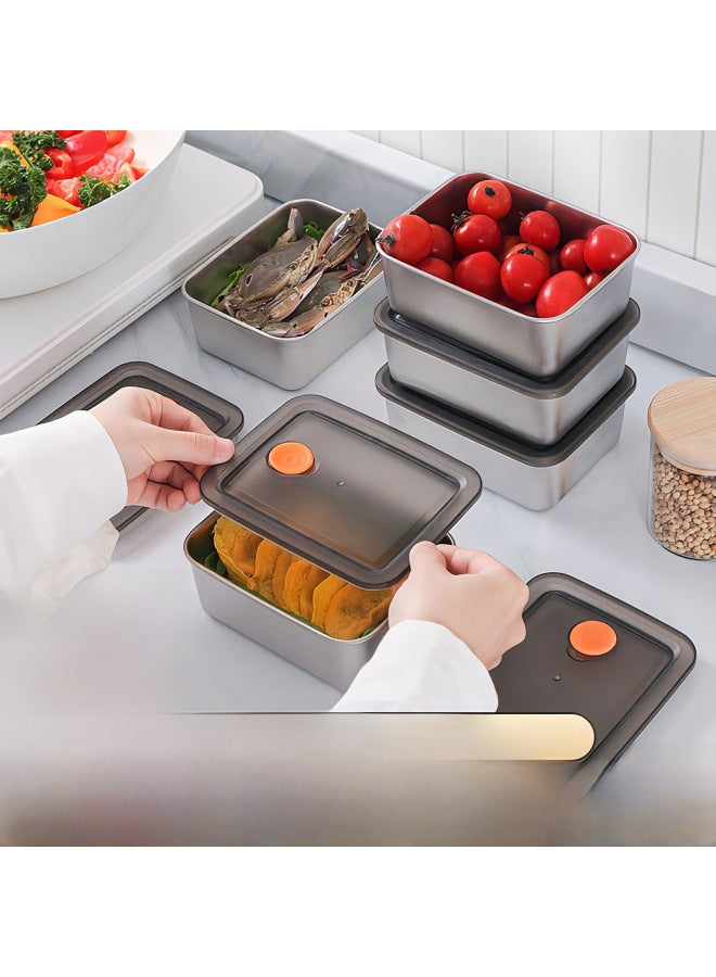 Stainless Steel Small Square Box Square Crisper Refrigerator Storage Box With Lid Sealed Leak-proof Sample Box Bento Box-Specifications:Large (gray Black Cover) Length 25 * Width 20 * Height 5.5cm(316L Logo) - Image 4