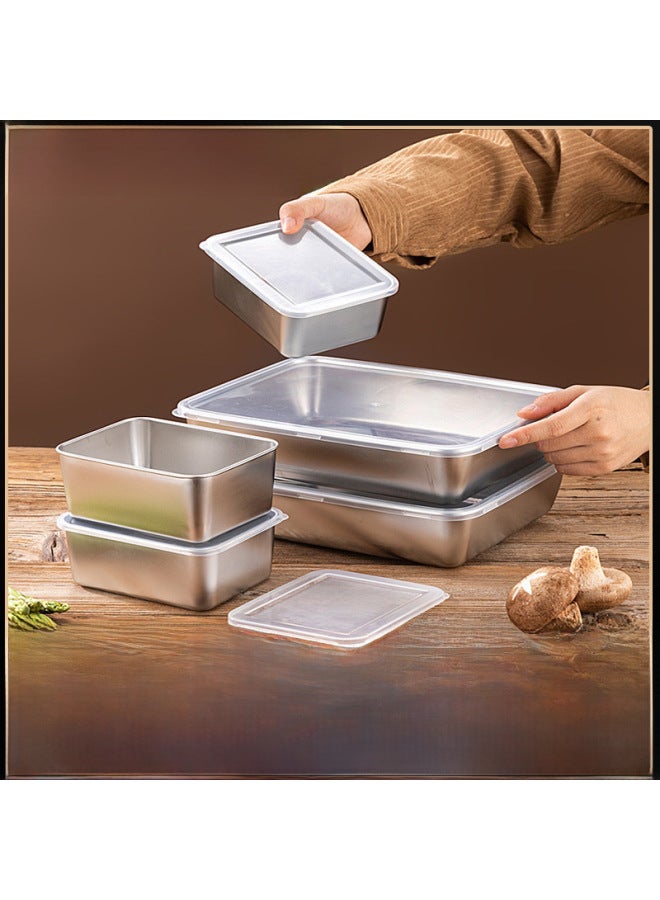 Stainless Steel Small Square Box Square Crisper Refrigerator Storage Box With Lid Sealed Leak-proof Sample Box Bento Box-Specifications:Large (gray Black Cover) Length 25 * Width 20 * Height 5.5cm(316L Logo) - Image 2