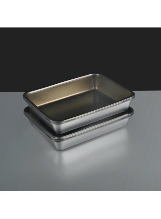 Stainless Steel Small Square Box Square Crisper Refrigerator Storage Box With Lid Sealed Leak-proof Sample Box Bento Box-Specifications:Large (gray Black Cover) Length 25 * Width 20 * Height 5.5cm(316L Logo) - Image 1