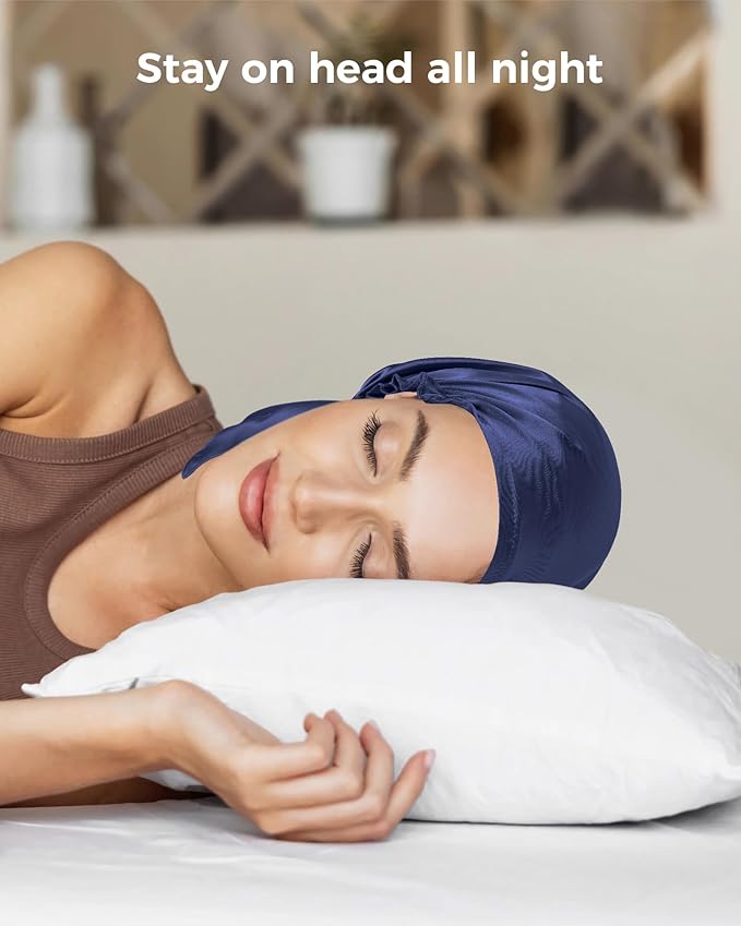 OROPY Mulberry Silk Night Sleep Bonnet Cap Avoid Hair Falling Keep Hair Styles Women Hat 19 Momme Soft Breathable with Elastic RibbonDeep Pink Free Size - Image 3