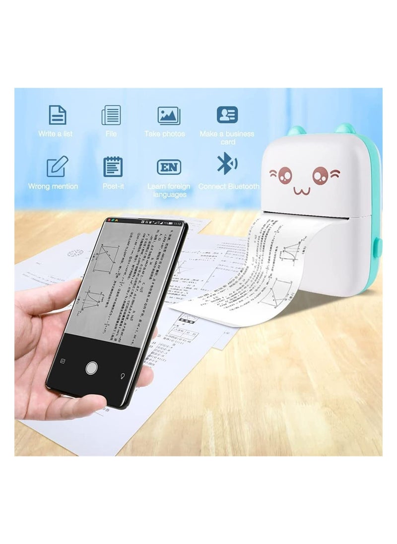 Excefore - Portable Printer, Mini Pocket Printer Wireless Bluetooth Thermal Printer with Thermal Printing Paper USB Cable for Note Photo Web Document Printing Label Receipt Study Home Office, Blue - Image 1
