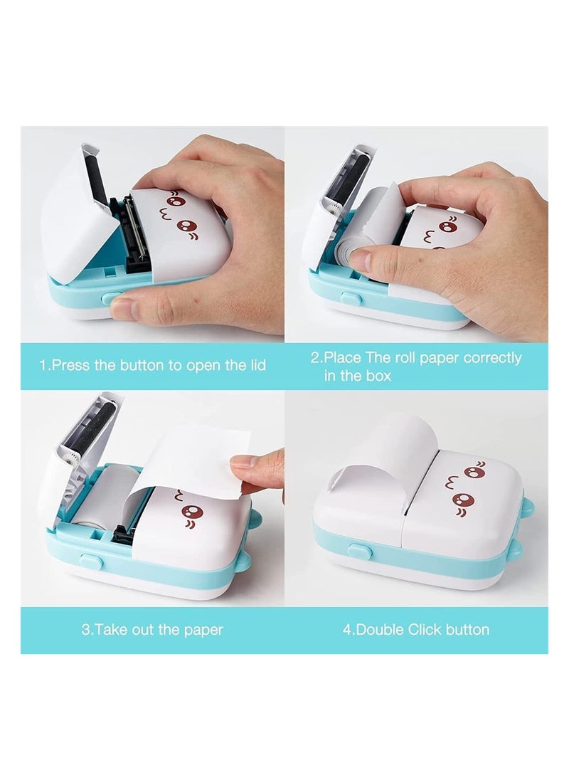 Excefore - Portable Printer, Mini Pocket Printer Wireless Bluetooth Thermal Printer with Thermal Printing Paper USB Cable for Note Photo Web Document Printing Label Receipt Study Home Office, Blue - Image 1