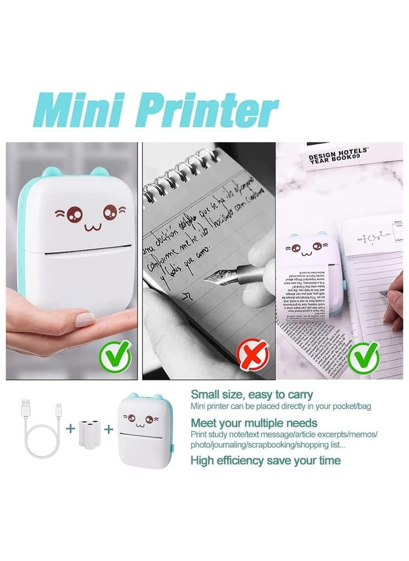 Excefore - Portable Printer, Mini Pocket Printer Wireless Bluetooth Thermal Printer with Thermal Printing Paper USB Cable for Note Photo Web Document Printing Label Receipt Study Home Office, Blue - Image 1