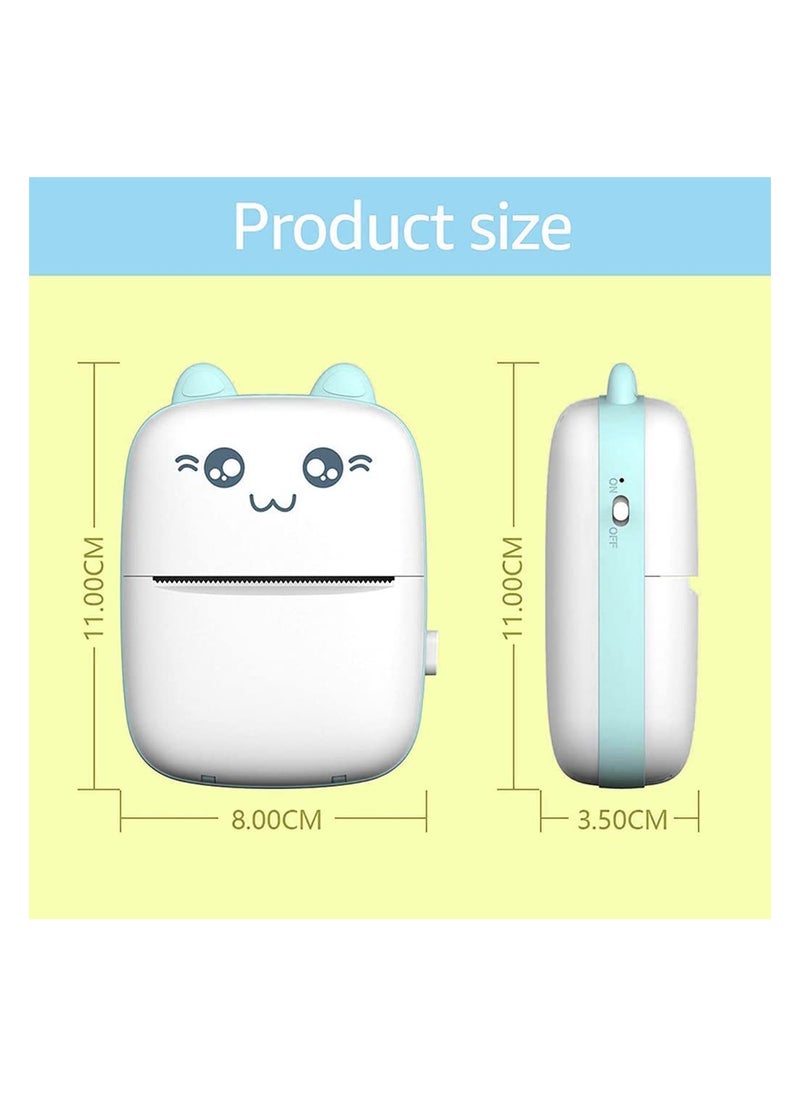 Excefore - Portable Printer, Mini Pocket Printer Wireless Bluetooth Thermal Printer with Thermal Printing Paper USB Cable for Note Photo Web Document Printing Label Receipt Study Home Office, Blue - Image 1