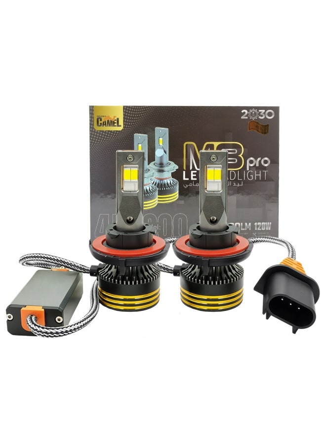 جولدن كامل مصابيح أمامية LED M8 Pro من Golden Camel بقوة 120 وات و30000 لومن ودرجة حرارة اللون 6500 كلفن فائقة السطوع H13 ترقية مصابيح أمامية للسيارات مقاومة للماء IP65 تبريد سريع 12 فولت - 24 فولت طقم تحويل للتوصيل والتشغيل للسيارات والشاحنات والسيارات الرياضية متعددة الاستخدامات وشعاع عالي ومنخفض بديل ضوء أبيض عمر افتراضي طويل 30000 - Image 1