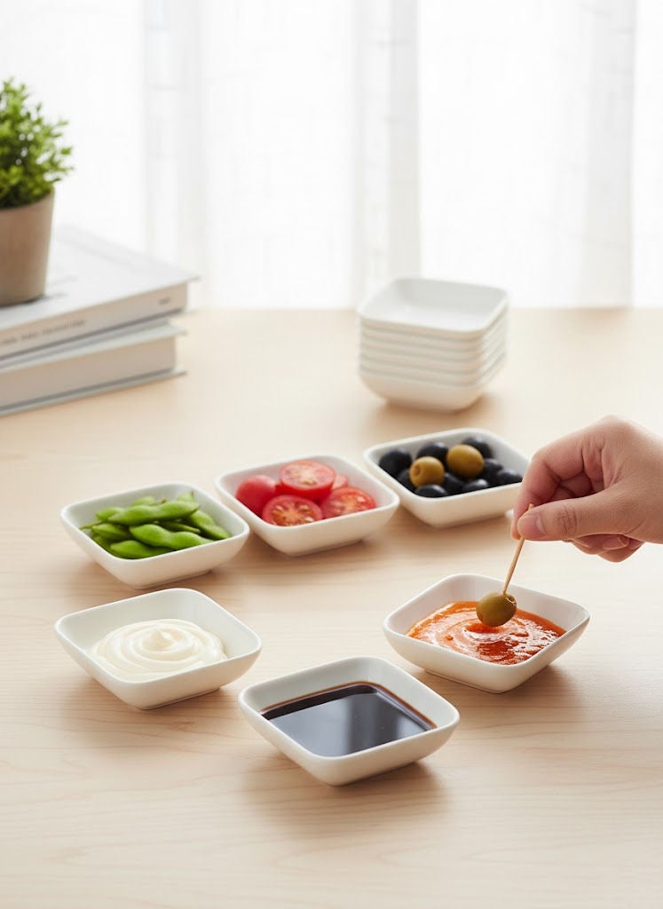 REEM 12-Piece Porcelain Square Sauce Bowl Set White 3 inch - Image 1