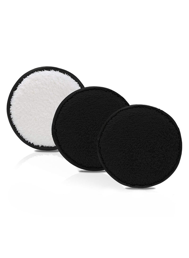 Wownect Reusable Sponge Makeup Remover Pad Cloth Face & Eye Cleansing Round Circle Puff [3 Per pack] Microfiber Powder Puff -Black &white