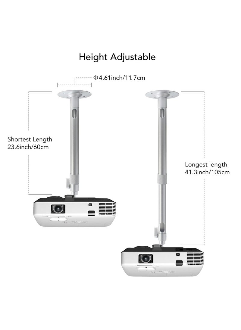 JAJEEK Universal Ceiling Projector Mount – Adjustable Height (23.6-41.3inch), 360° Rotation, Extendable Silver Projector Bracket for Projectors, CCTV, and DVR Cameras  - Image 2