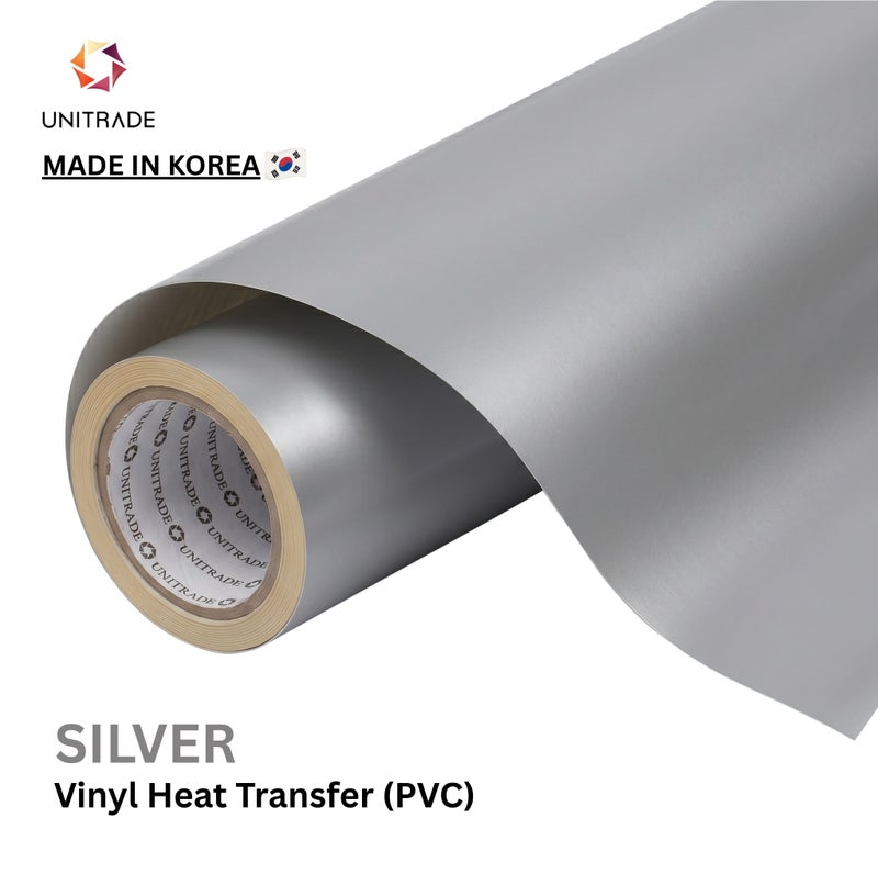 يونيترايد UNITRADE® رول فينيل نقل حراري Easy Cut (PVC) باللون الفضي المطفي / متوافق مع Cricut وSilhouette وآلات القص الاحترافية / معتمد CPSIA / صنع في كوريا - Image 1