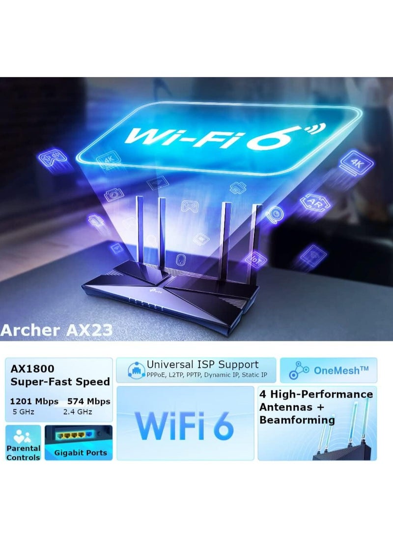 REBENUO - AX1800 WiFi 6 OneMesh Router  Mbps Gigabit VPN Router Dual-Core CPU Fibre Router WPA3 Cybersecurity Ideal for Gaming Xbox/PS4/Steam (Archer AX23) - Image 1