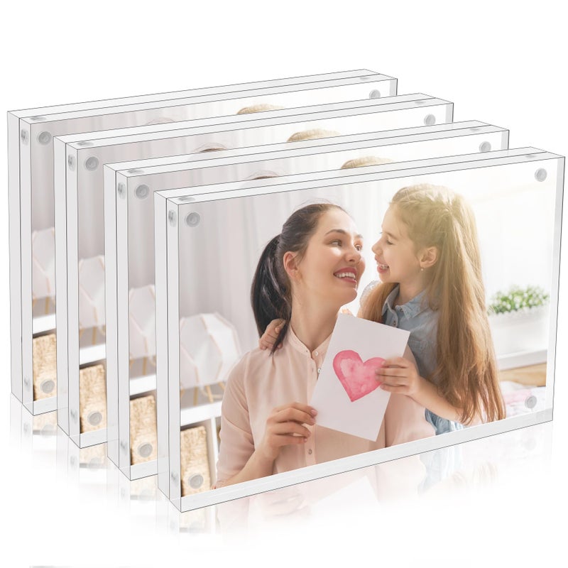 Picture Frames Acrylic 4 Pack 6 x 4 inch 15 x 10 cm Acrylic Frame 20mm Thicker Lucite Double Sided with Magnetic Closure Clear Frameless Design for Elegant Picture Display