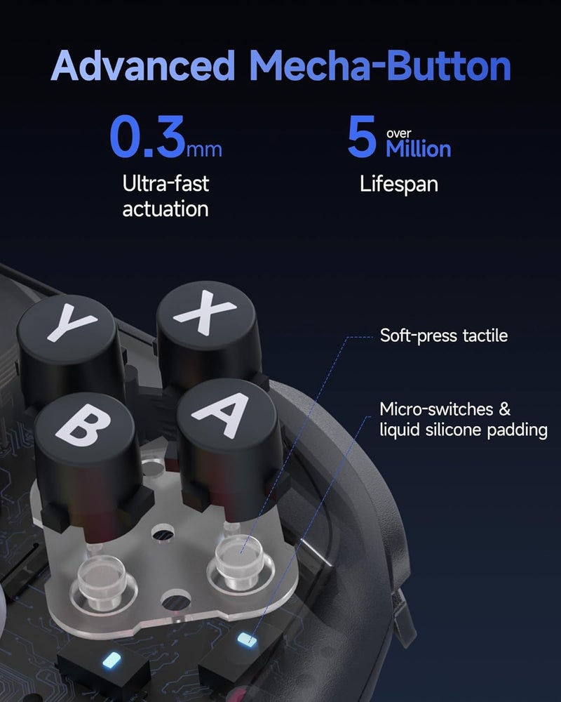 إيزي إس إم إكس وحدة تحكم EasySMX Switch2/Switch: وحدة تحكم لاسلكية للكمبيوتر مزودة بغطاء مغناطيسي، وظيفة التنبيه والاهتزاز، دعم لتقنيات HD/NFC/RGB/الجيروسكوب، مناسبة لهواتف ذكية من نوع S10 لأجهزة Switch 2/Switch/PC/أنظمة Android/iOS، اللون أسود. - Image 5