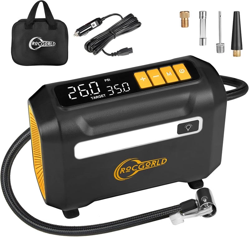 ROCGORLD R8 Portable Tire Inflator Air Compressor with Dual Digital Screen - Image 1