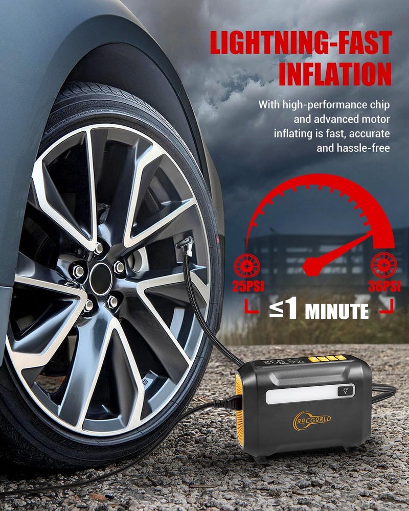 ROCGORLD R8 Portable Tire Inflator Air Compressor with Dual Digital Screen - Image 2