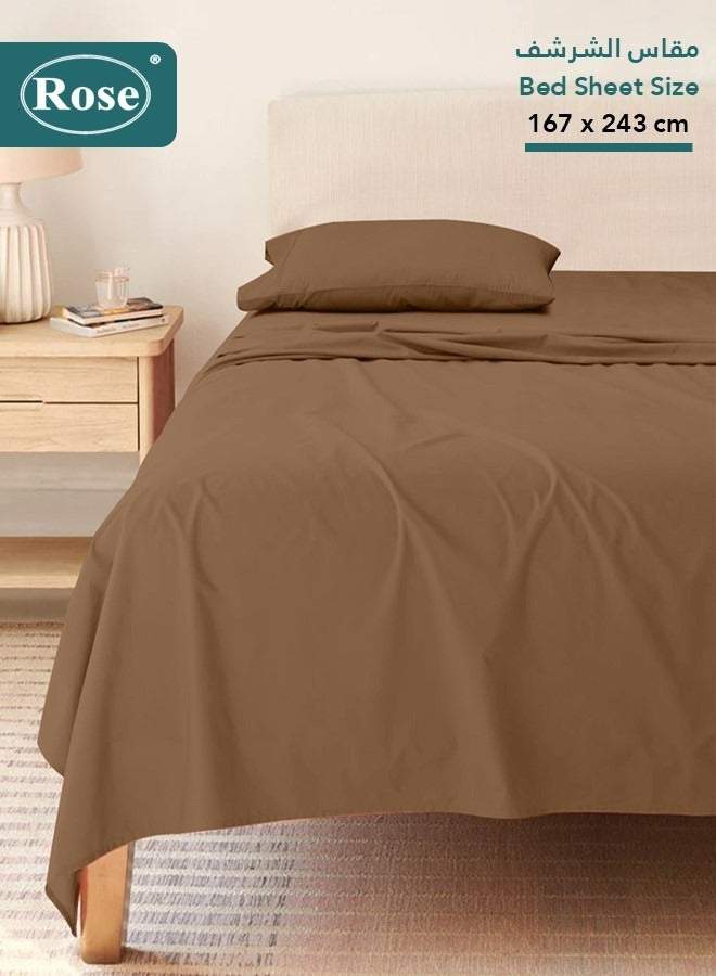 Rose Rose Luxurious Plain Flat Sheet and Pillow Case, Bed Sheet 2-Pieces Set, Soft & Cozy Microfiber Breathable and Cooling, Twin / Extra Twin Size 243x167 cm, Brown  - Image 1