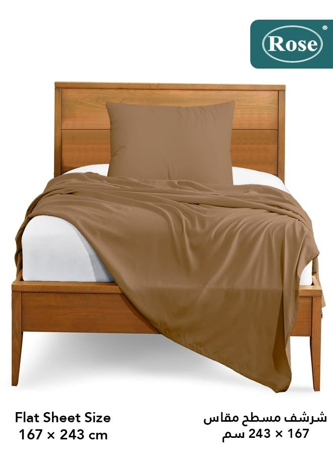 Rose Rose Luxurious Plain Flat Sheet and Pillow Case, Bed Sheet 2-Pieces Set, Soft & Cozy Microfiber Breathable and Cooling, Twin / Extra Twin Size 243x167 cm, Brown  - Image 3