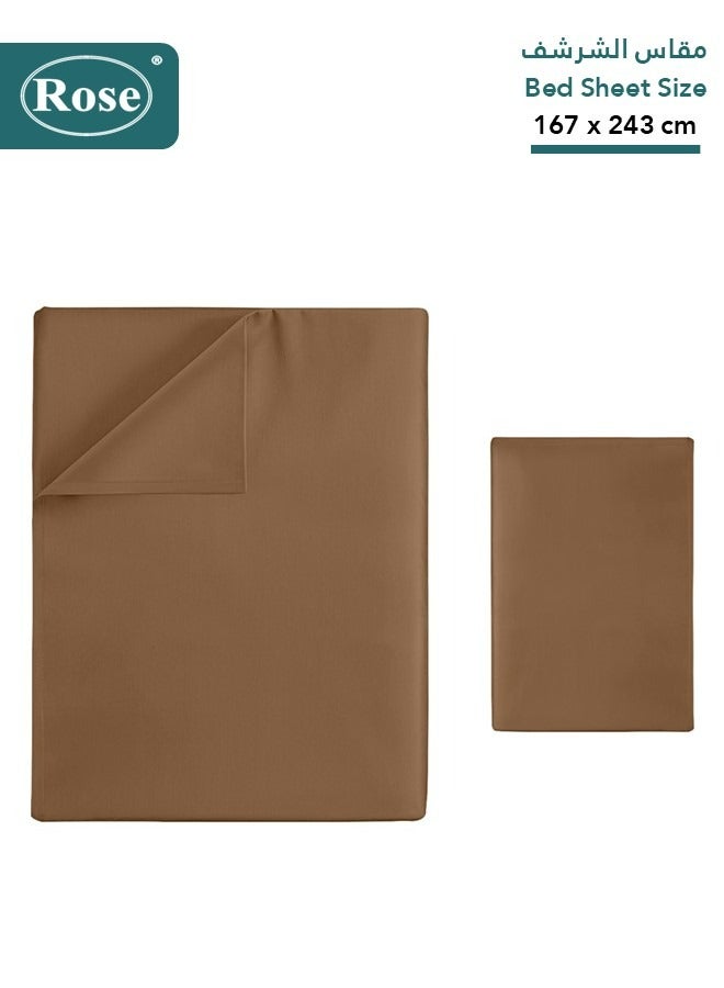 Rose Rose Luxurious Plain Flat Sheet and Pillow Case, Bed Sheet 2-Pieces Set, Soft & Cozy Microfiber Breathable and Cooling, Twin / Extra Twin Size 243x167 cm, Brown  - Image 2