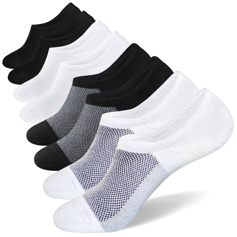SIXDAYSOX Hidden Socks for Men Black and White 8 Pack Keep Dry Non Slip Low cut Casual Socks for Canvas Sneakers Socks Size 12-15