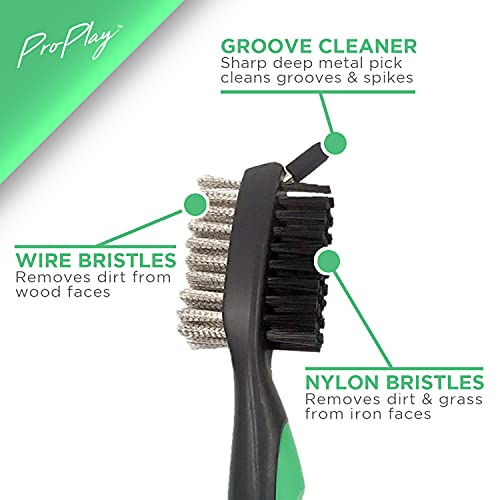 pro:play ProPlay Golf Club Brush and Groove Cleaner | Retractable Zip-line Aluminum Carabiner | Lightweight and Ergonomic Design | Easily Attaches to Golf Bag (Green) - Image 3