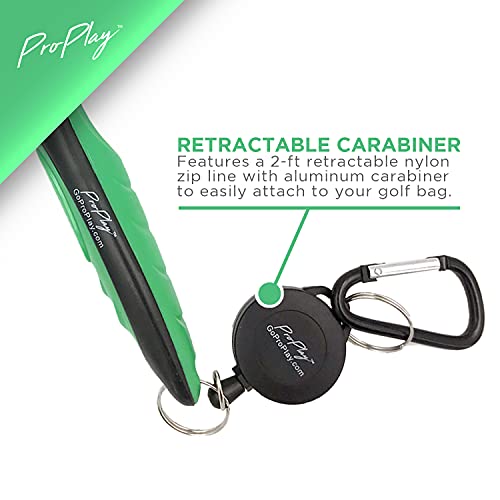 pro:play ProPlay Golf Club Brush and Groove Cleaner | Retractable Zip-line Aluminum Carabiner | Lightweight and Ergonomic Design | Easily Attaches to Golf Bag (Green) - Image 5