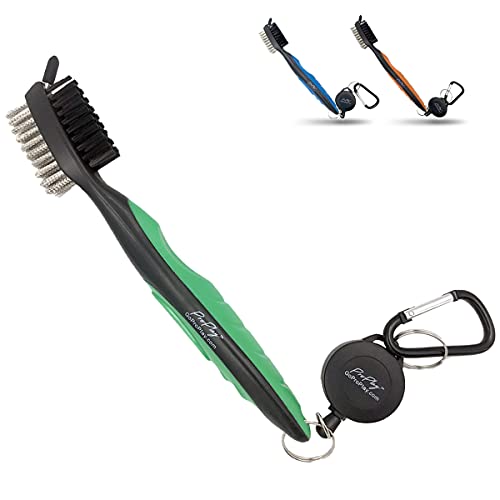pro:play ProPlay Golf Club Brush and Groove Cleaner | Retractable Zip-line Aluminum Carabiner | Lightweight and Ergonomic Design | Easily Attaches to Golf Bag (Green) - Image 1