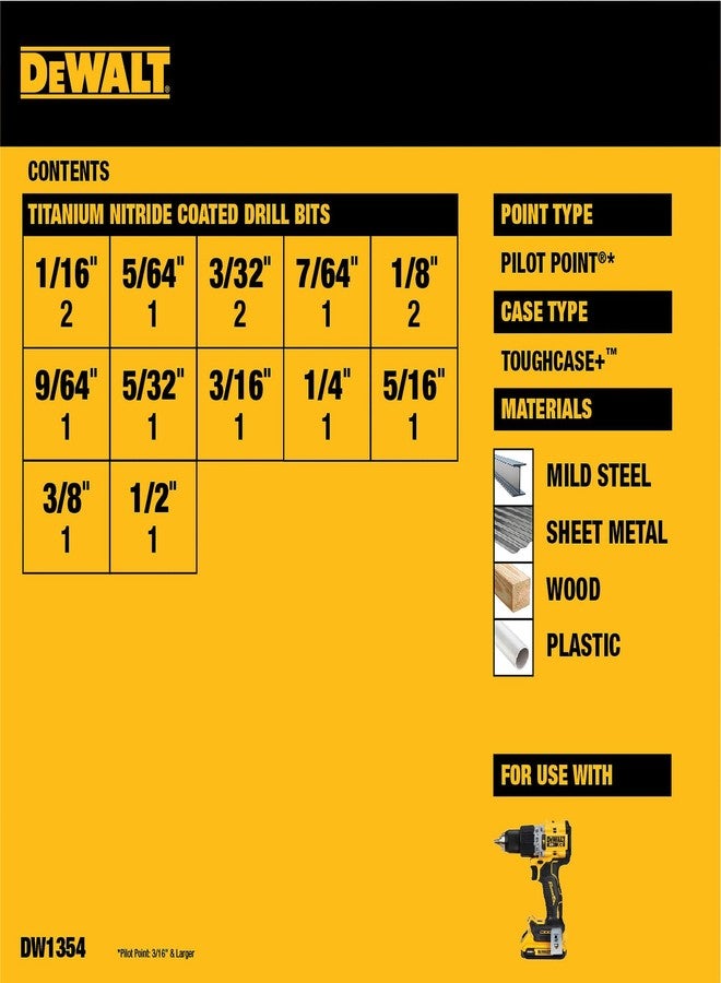 DEWALT Drill Bit Set, Titanium Nitride Coated, 14-Piece (DW1354) - Image 2