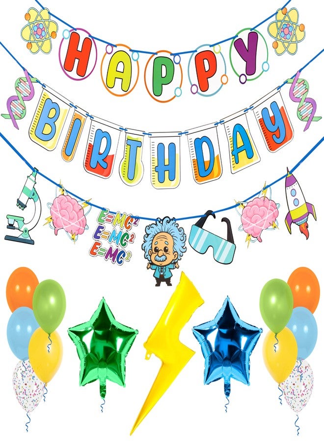 Pirese Science Birthday Party Decorations - Pre-Strung Happy Birthday Banner Kit with Balloons & Lab Decor - Science Banner, Mad Scientist Decorations, Science Theme Decor, Party Supplies Kids & Adults - Image 1