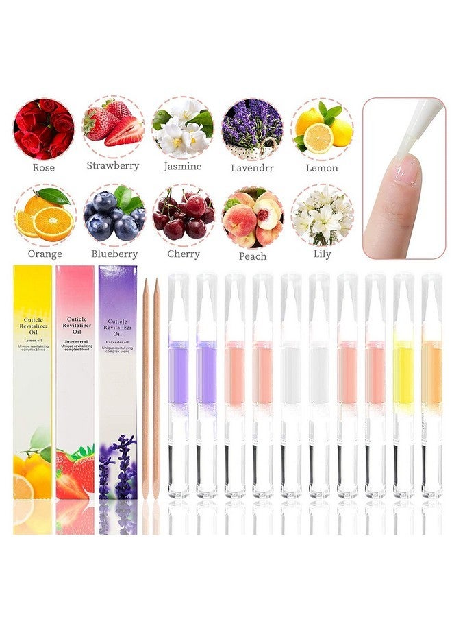 Visen 10Pcs Cuticle Oil Pens Gel,Nail Oil Pen Nail Nourishment Polish For Nails Moist And Treatment,10Kinds Of Fruity Smell Cuticle Revitalizer Oil Pen With Soft Brush,Nail Oil Manicure Repair The Cuticle, - Image 1